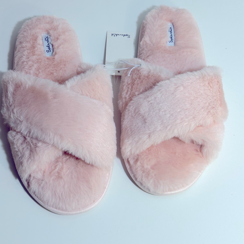 Faux fur open toe slippers